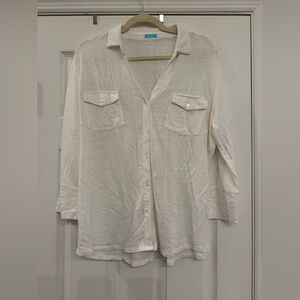 J McLaughlin Brynn White Linen Blend Button Down Collared Shirt Large XL